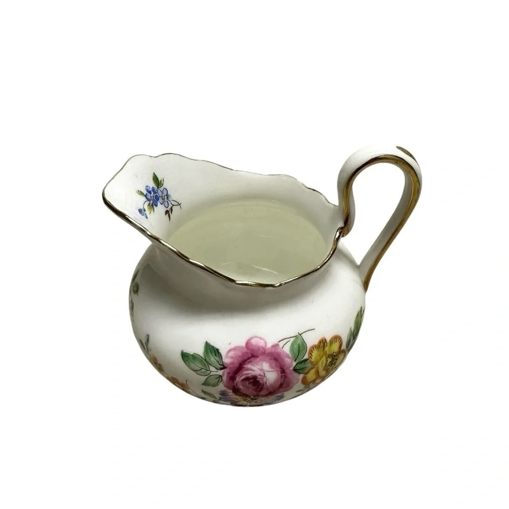 Royal Chelsea Vintage Porcelain Red Yellow Floral Gold Gilt Creamer